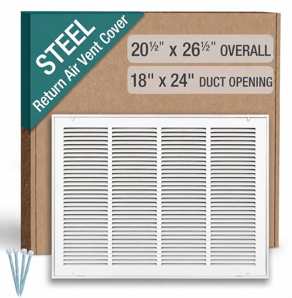 Steel Return Air Filter Grille 24"x18" Duct Opening, Removable Door, Hoovate